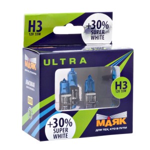 Лампа галогенная H3 12V 55W "Маяк" Super White УЛЬТРА NEW (+30%) (2 шт.) 82320 SW+30 MAYAK