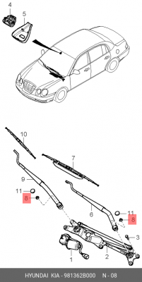 Гайка HYUNDAI Tucson (04-) KIA Bongo 3 (06-) трапеции стеклоочистителя OE 981362B000 HYUNDAI KIA
