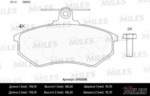Колодки тормозные передние (без датчика + болты) (Смесь Low-Metallic) AUDI 80/VW E410065 MILES