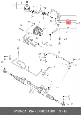 Хомут HYUNDAI HD65,72,78,Santa Fe (00-) шланга ГУРа OE 5758734500 HYUNDAI KIA