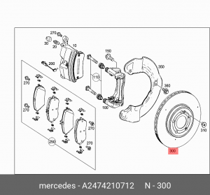 Диск тормозной MERCEDES A (W177) передний (1шт.) OE A2474210712 MERCEDES BENZ