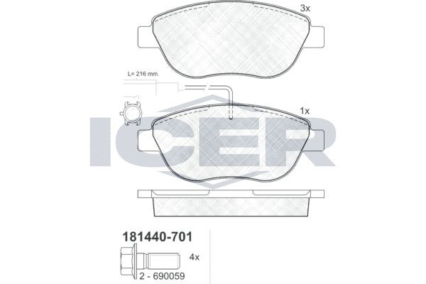 181440-701 колодки дисковые передние !\ Fiat Stilo 1.8i/1.9JTD 01>/Multi Wagon 1 181440-701 ICER