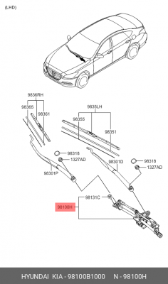 Трапеция стеклоочистителя HYUNDAI Genesis (14-) переднего в сборе OE 98100B1000 HYUNDAI KIA