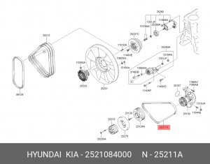 Ремень приводной клиновой 17х1844 HYUNDAI HD170,450 дв.D6CA38/41 насоса водяного 2521084000 HYUNDAI KIA