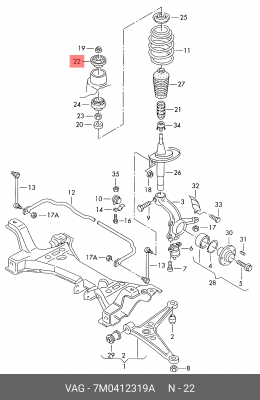 Опора амортизатора VW Sharan SEAT Alhambra (96-10) переднего верхняя OE 7M0 412 319 A VAG