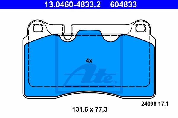 13.0460-4833.2 колодки дисковые п.\ VW Touareg, Land Rover Range Rover 3.2-4.2i/ 13.0460-4833.2 ATE