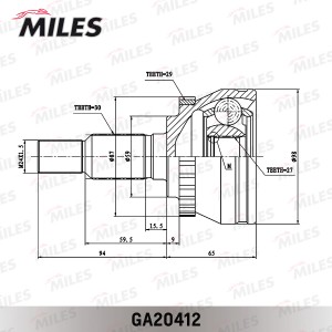 ШРУС наружный SAAB 9-5 1.9TD-3.0 01- (с ABS) (GKN 304893) GA20412 GA20412 MILES