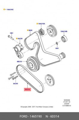 ремень привода насоса ГУР!4PK922 ELAST\ Ford Duratorq TDCI 2.2 (ORG) 1 465 190 FORD