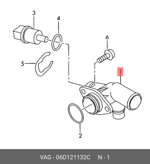 фланец системы охлаждения с уплотнительным кольцом!\ Audi A4 05-08 06D 121 132 C VAG