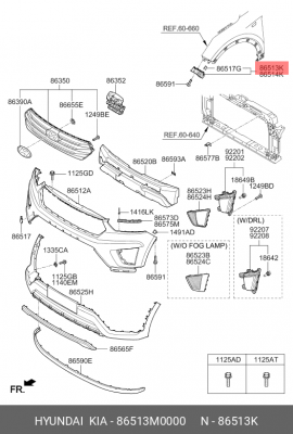 Кронштейн бампера HYUNDAI Creta (16-) переднего левый OE 86513M0000 HYUNDAI KIA