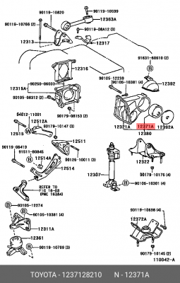 подушка двигателя задняя!\ Toyota 12371-28210 TOYOTA