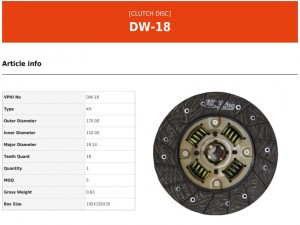 Диск сцепления DAEWOO Tico (91-) (0.8) (170мм) VALEO PHC DW18 VALEO PHC