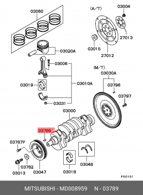 Шпонка MITSUBISHI Lancer (88-) (1.8/2.0 D/2.0 T/1.5/1.6/1,8/2.0/2.4) коленвала O MD008959 MITSUBISHI