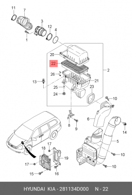 Фильтр воздушный KIA Carnival (06-) (2.7) OE 281134D000 HYUNDAI KIA