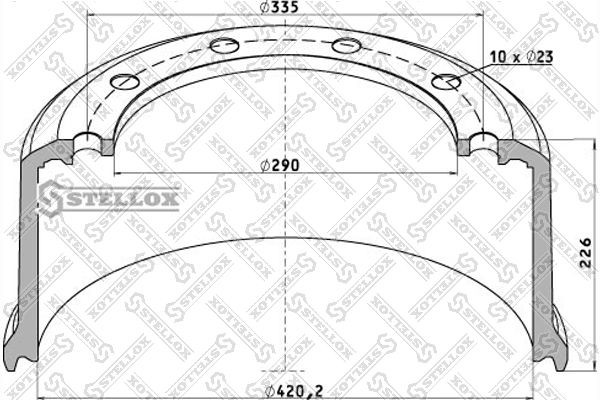 торм.барабан !420x180/184 H=227 d=290/335 n10x23 под болт\BPW HS..ECO MAXX 85-00041-SX STELLOX
