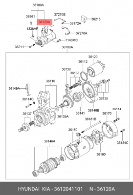 Реле стартера HYUNDAI HD65,72,78,County дв.D4AL,D4DB OE 3612041101 HYUNDAI KIA
