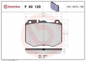 Колодки тормозные MERCEDES E (W213) передние (4шт.) BREMBO P50120 BREMBO