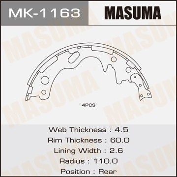 колодки барабанные!\ Nissan Micra 1.0i-1.5D 92> MK1163 MASUMA