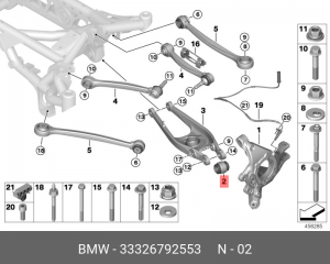 Сайлентблок BMW 1 (E81,E87,F20) 3 (E90,F30),X1 (E84),X3 (F25) кулака заднего пла 33 32 6 792 553 BMW