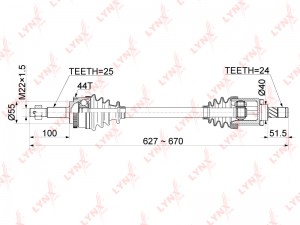 привод левый! 627mm\ Nissan Almera II N16 1.5 02-06 CD-1097A LYNXAUTO