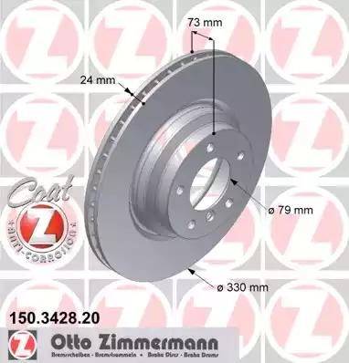 диск тормозной !перед. 330x24/73-5x120 \ BMW E81/E87/E90/E91/E92 2.0D-3.0 05> 150342820 ZIMMERMANN