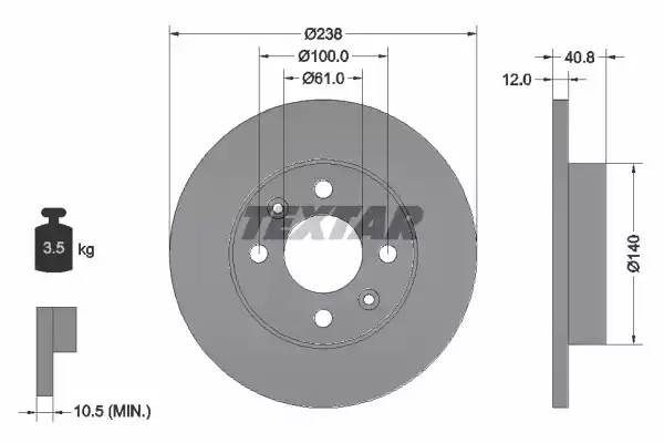 Диск тормозной RENAULT Logan (1.4/1.6) передний (без АБС) (1шт.) TEXTAR 92036103 TEXTAR