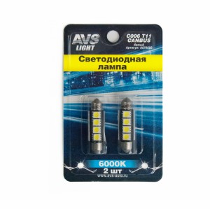 к-т ламп! светодиодных C006 T11, белый (SV8.5) CANBUS 4SMD5050 42 мм 12V блистер A07052S AVS