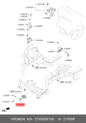 Опора двигателя HYUNDAI Elantra (11-) (1.6/1.8) передняя OE 219503X100 HYUNDAI KIA