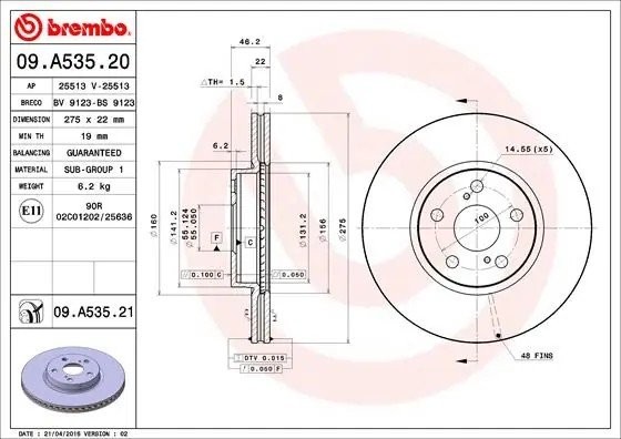 Диск тормозной 09.A535.21 09.A535.21 BREMBO