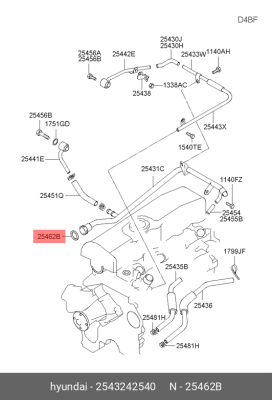 Кольцо уплотнительное HYUNDAI Porter шланга системы охлаждения OE 2543242540 HYUNDAI KIA