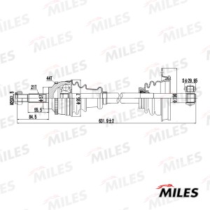 Привод в сборе левый RENAULT CLIO II/KANGOO 1.2-1.9DTI 97-09 с ABS МКПП (GKN 304 GC01167 MILES