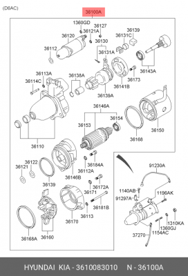 Стартер HYUNDAI HD170,450,AeroCity,AeroSpace,AeroQueen,Granbird дв.D6AC/AV/ABDD  3610083010 HYUNDAI KIA