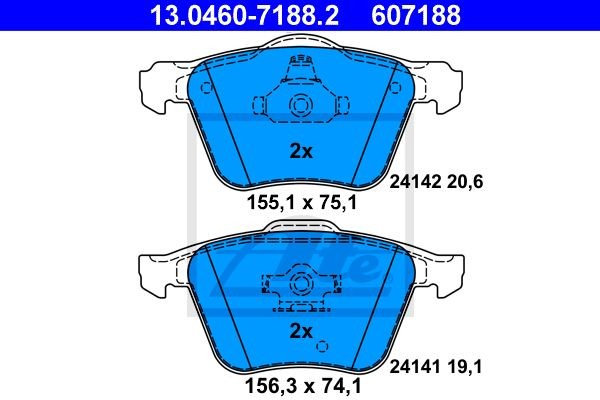 13.0460-7188.2 P86018=1043 00 !колодки дисковые п.\ Volvo XC90 2.5iT/3.0i T6 02> 13.0460-7188.2 ATE