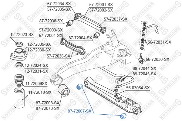 сайлентблок зад. рычага нижн.!\ Mitsubishi Lancer 92>/Carisma 95> 87-72007-SX STELLOX