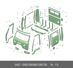 Арка колеса УАЗ-452,3303 переднего левая наружная (ОАО УАЗ) 045156540108120 UAZ UAZ