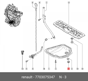 Пробка сливная RENAULT Logan поддона картера OE 7703075347 RENAULT