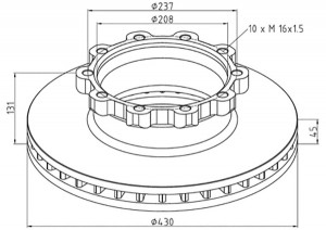 диск тормозной! 430/208x45/131 10n-237-M16x1.5\ Scania 124 126.100-00A PETERS ENNEPETAL