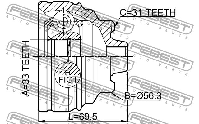 ШРУС наружный 33X56.3X31 BMW X1 E84 2008-2015 1910-F30 1910-F30 FEBEST