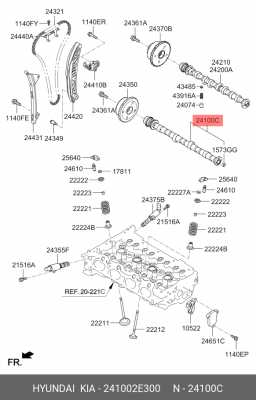 Вал распределительный KIA Optima (11-) (2.0) впускной OE 241002E300 HYUNDAI KIA