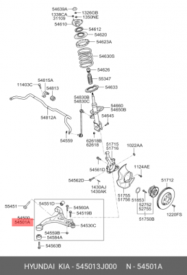 Рычаг подвески HYUNDAI ix55 (08-) передней нижний правый OE 54501 3J000 HYUNDAI KIA