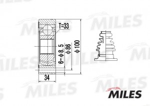 ШРУС внутренний AUDI A3/VW G2/G3/POLO/PASSAT/SKODA OCTAVIA/SEAT TOLEDO 1.6-2.8 8 GA10009 MILES