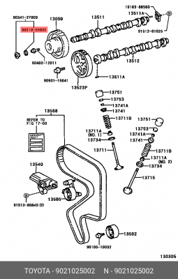 шайба муфты VVTI!\ Toyota 4Runner 4.0i/4.7i 03-09/Sequoia 4.7i 04-07 90210-25002 TOYOTA