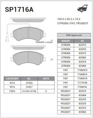 Колодки передние PEUGEOT BOXER, CITROEN JUMPER, FIAT DUCATO (250) 06- SP1716A SP1716A SANGSIN