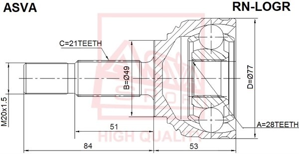 Шрус наружный 28x49x21 RN-LOGR ASVA