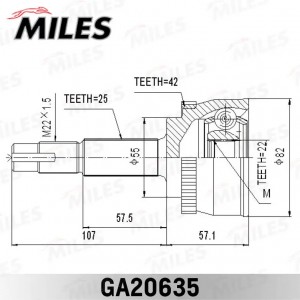 ШРУС наружный с ABS NISSAN ALMERA N16/BLUEBIRD SYLPHY/SUNNY 1.5-2.0D 00-05 (GKN  GA20635 MILES