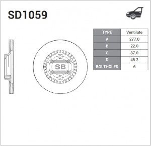 Диск тормозной MITSUBISHI Pajero (00-) передний (1шт.) SANGSIN SD1059 SANGSIN