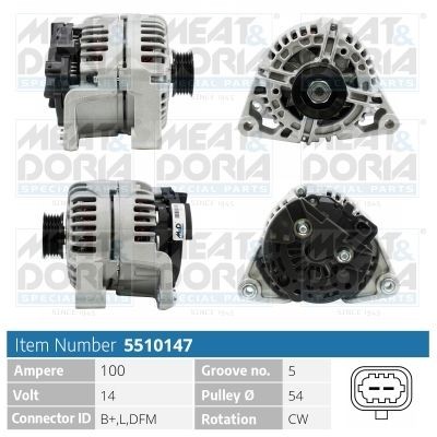 Генератор OPEL Astra H,Corsa D 14V 100A MEAT&DORIA 5510147 MEAT DORIA