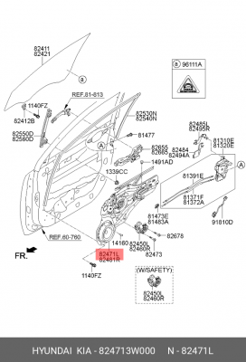 Стеклоподъемник KIA Sportage (10-) двери передней левой (электрический) OE 824713W000 HYUNDAI KIA