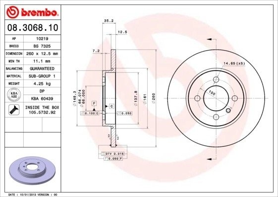 08.3068.10 диск тормозной передний!\ BMW E30 1.6-1.8 M10/M40 82-91 08.3068.10 BREMBO