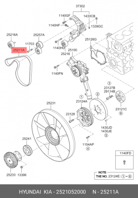 Ремень приводной поликлиновой 8PK1544 HYUNDAI HD120 дв.D6GA OE 2521052000 HYUNDAI KIA
